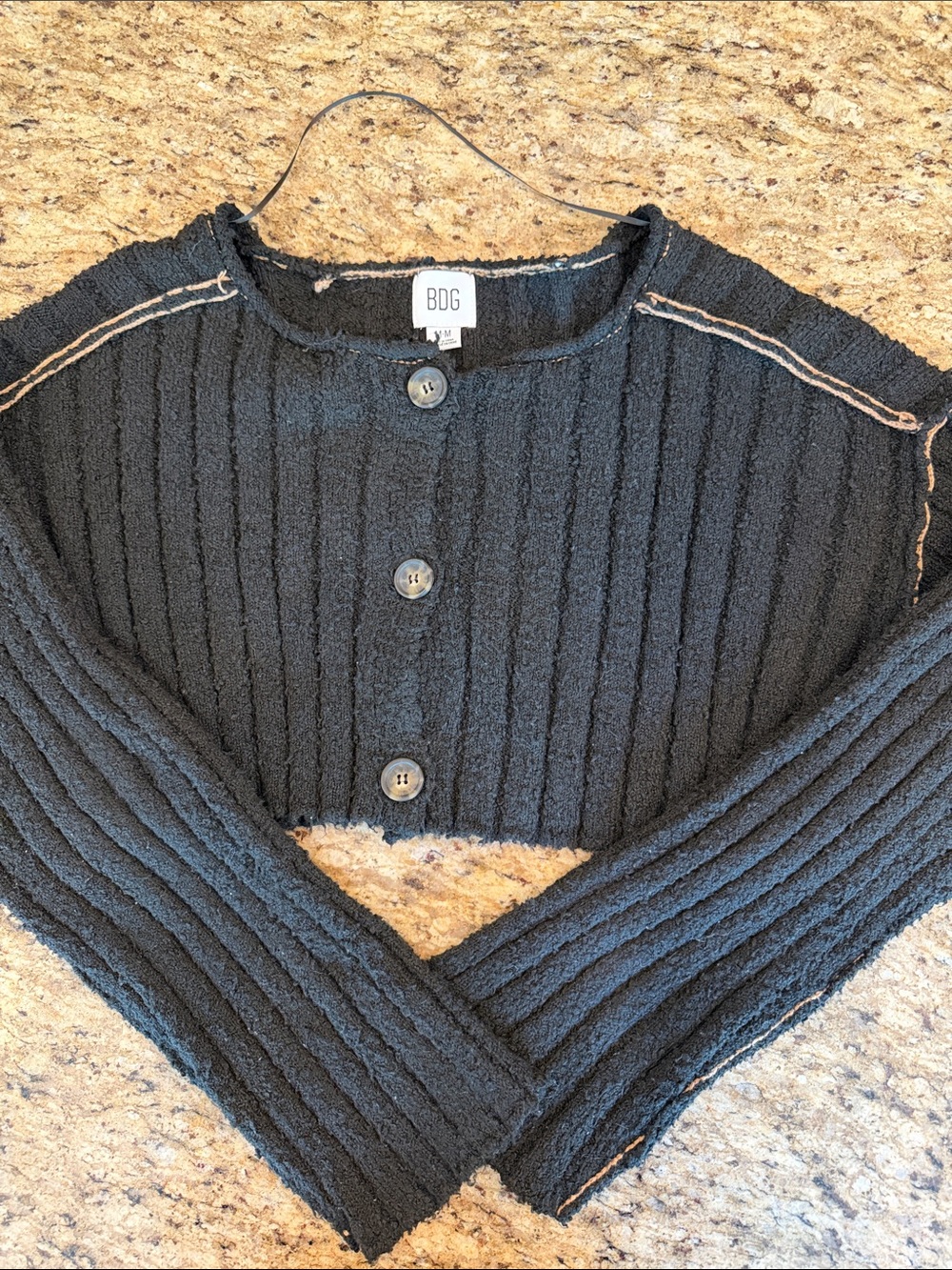 Urban Outfitters BDG Ribbed Button-Front Cropped Cardigan w/ Contrast Stitching